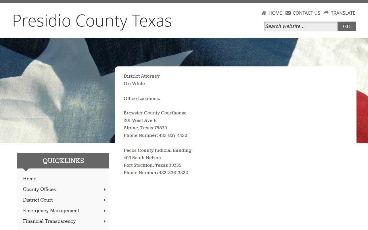 District Attorney source for Presidio County criminal court cases