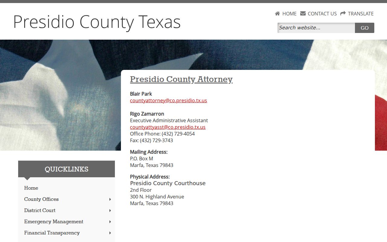 County Attorney source for Presidio County criminal case records