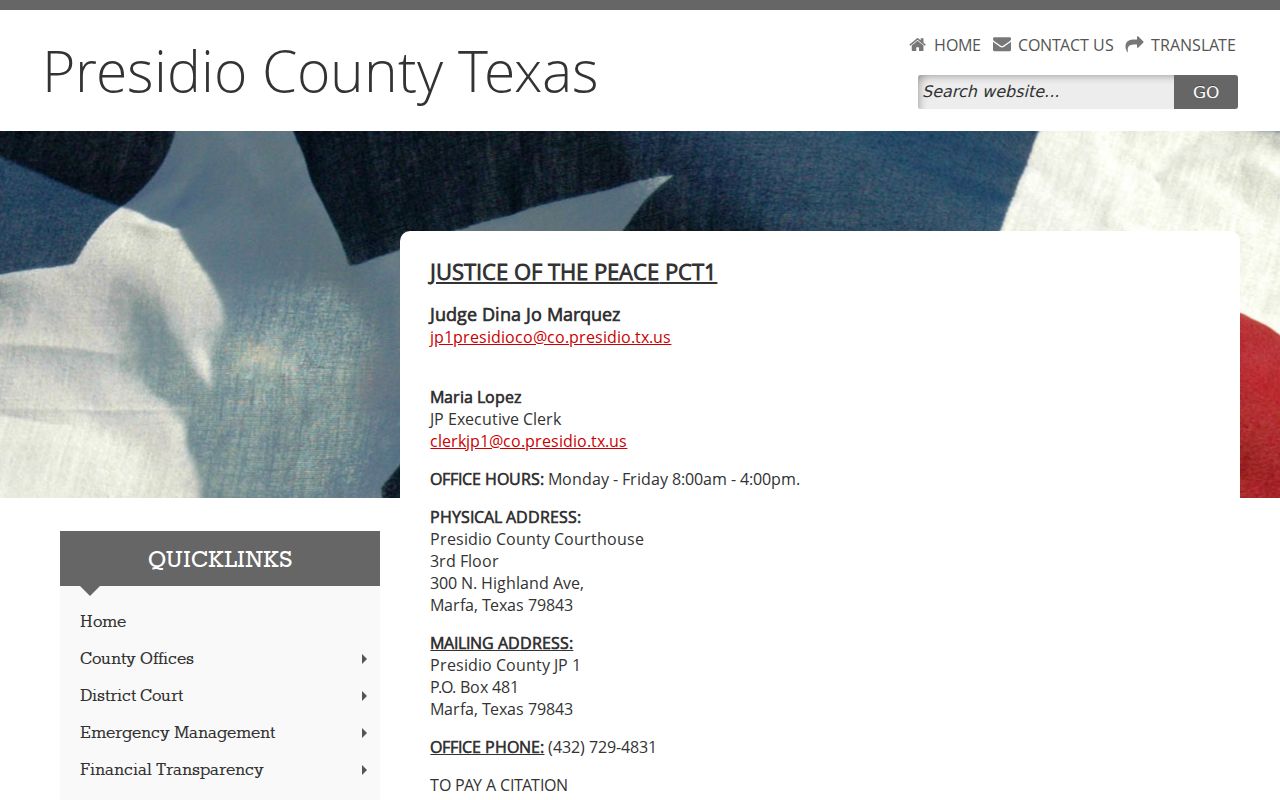 Presidio County Precinct 1 court case information