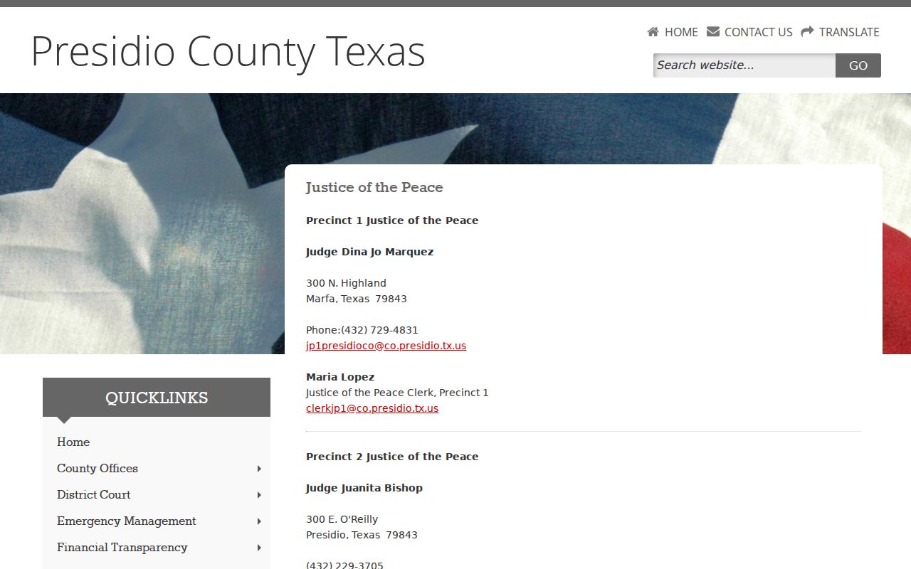 Presidio County justice court directory for criminal case routing