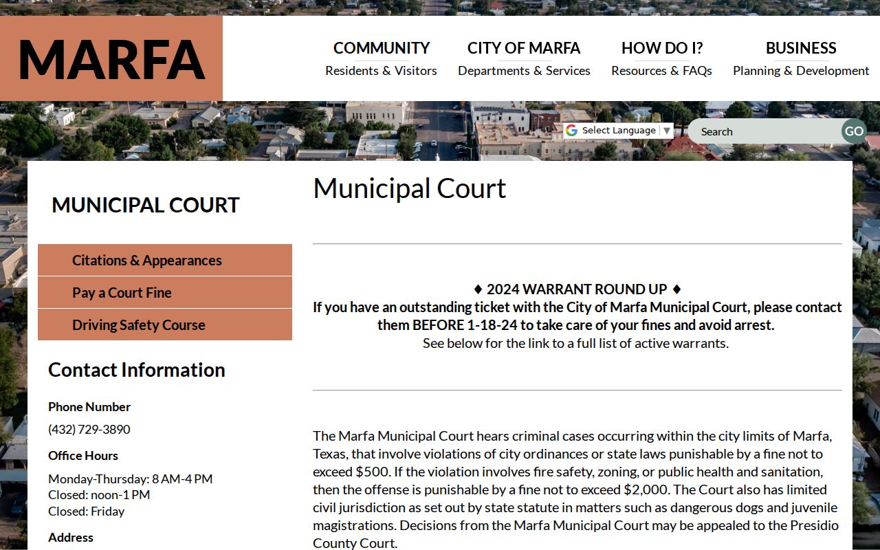 Marfa municipal court criminal case records page