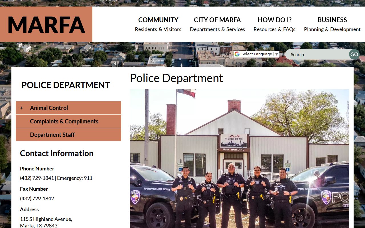 Marfa police department criminal records page