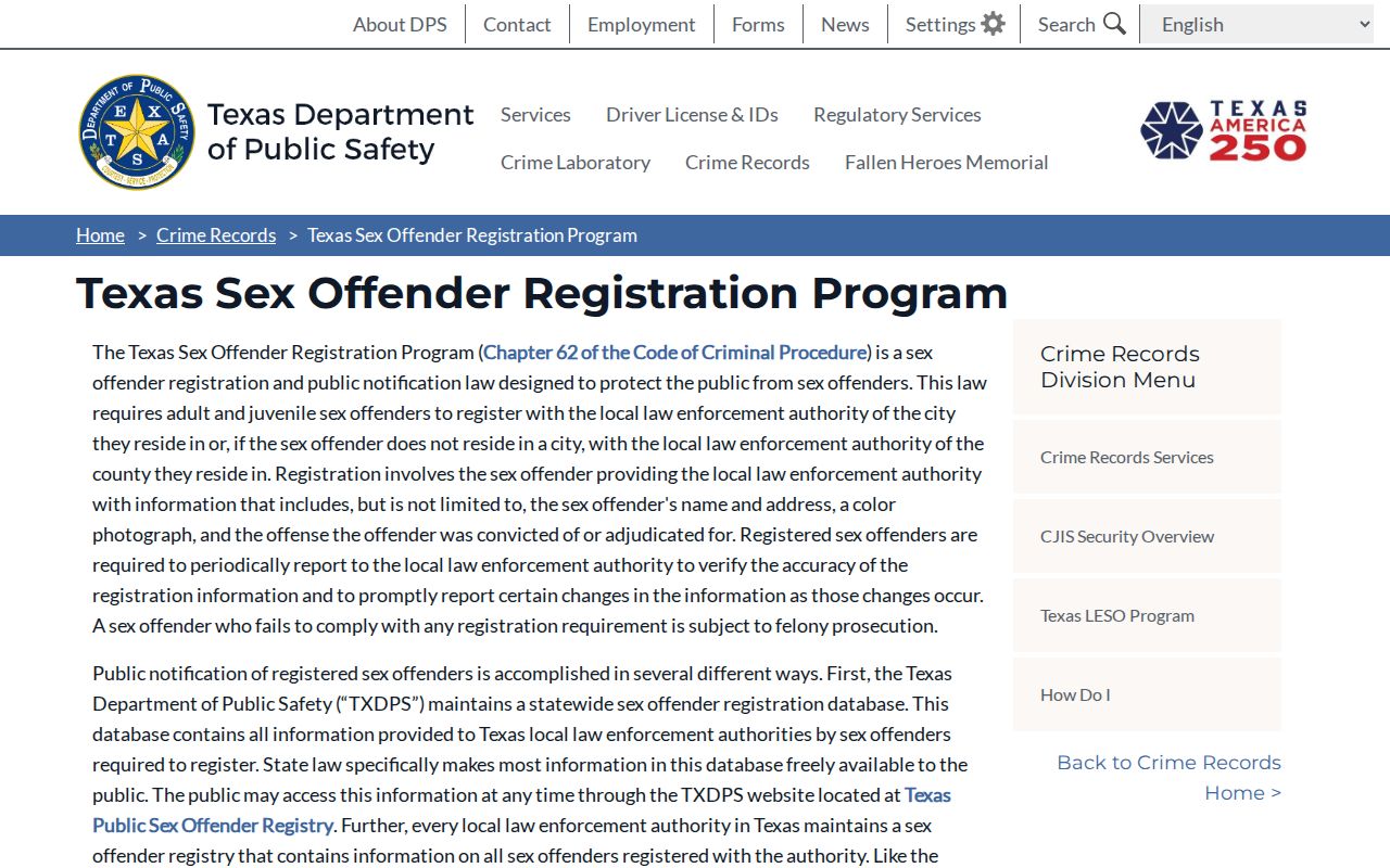 Presidio County registry profile guidance from the Texas sex offender registration program